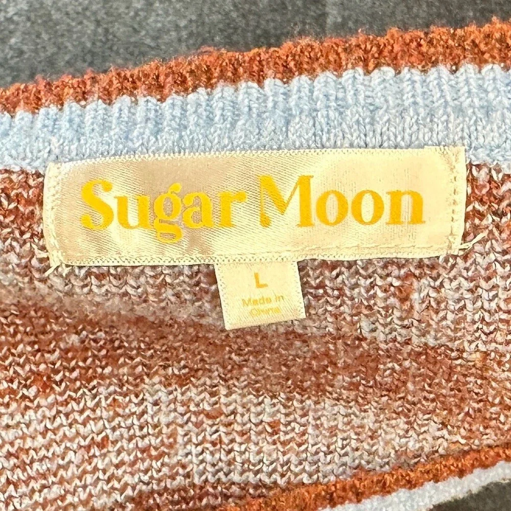 Sugar Moon Sweater Vest Womens Size L Light Blue Brown Check Floral - Picture 2 of 7
